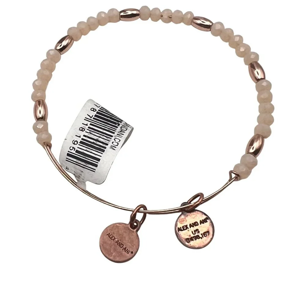 Alex And Ani Balance Bead II Carmel Rose Gold Tone Bangle Bracelet Pink NWT - Picture 5 of 7